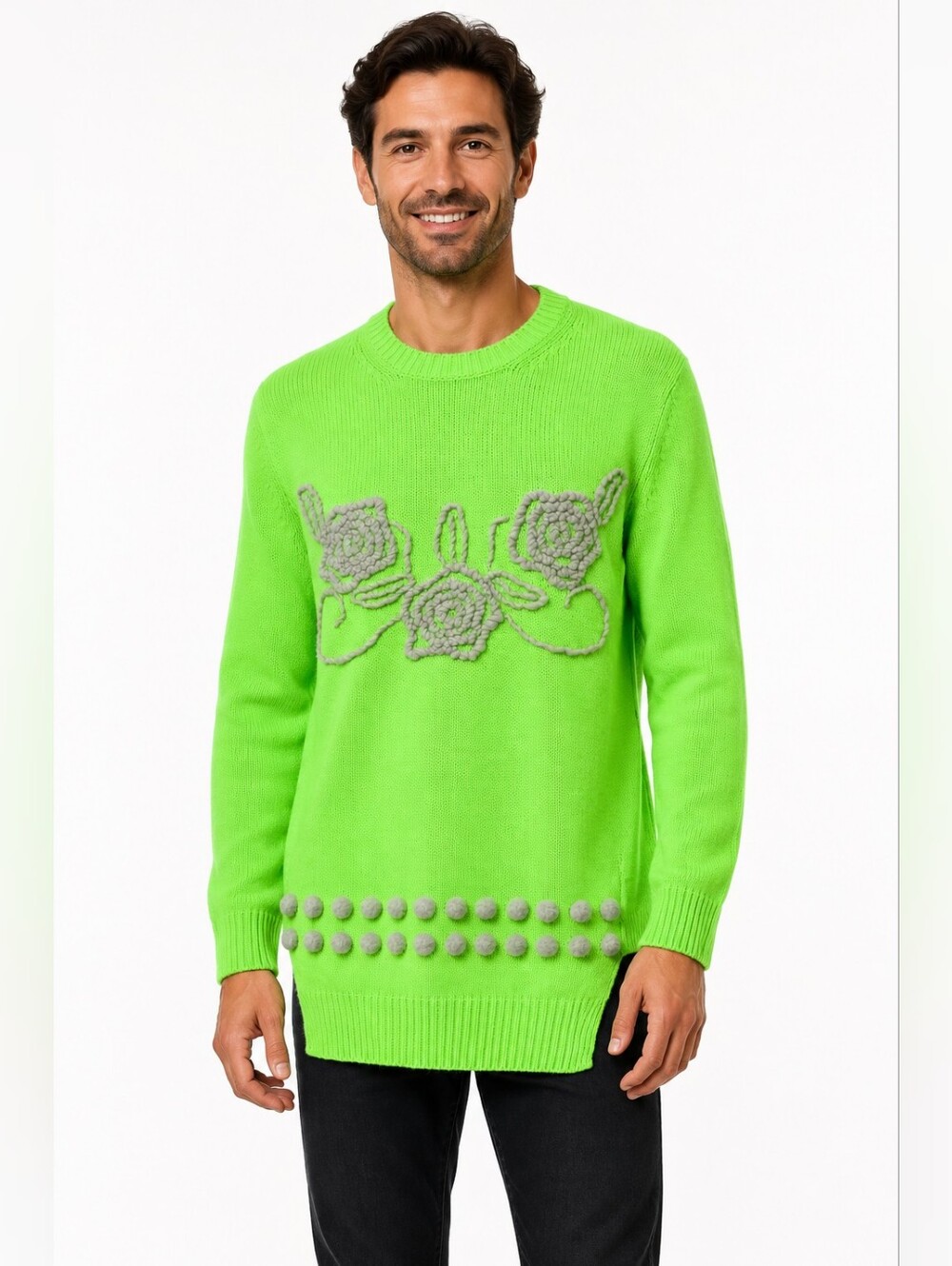 COMME des GARCONS Homme Plus Neon Green Floral Embroidered Sweater Men's S NWT